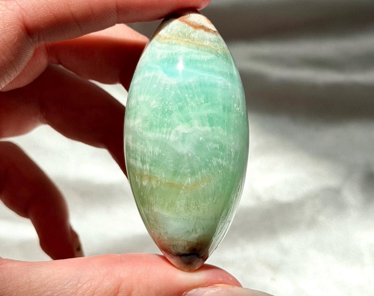 Caribbean Calcite Palm Stone | Caribbean Calcite Egg | Polished Egg Stone | Worry Stone | Blue Calcite Lingham