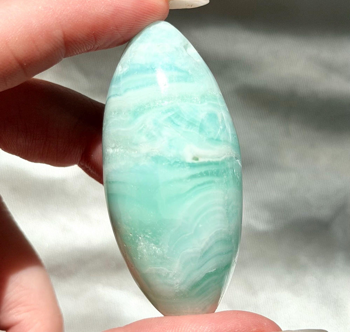 Caribbean Calcite Palm Stone | Caribbean Calcite Egg | Polished Egg Stone | Worry Stone | Blue Calcite Lingham
