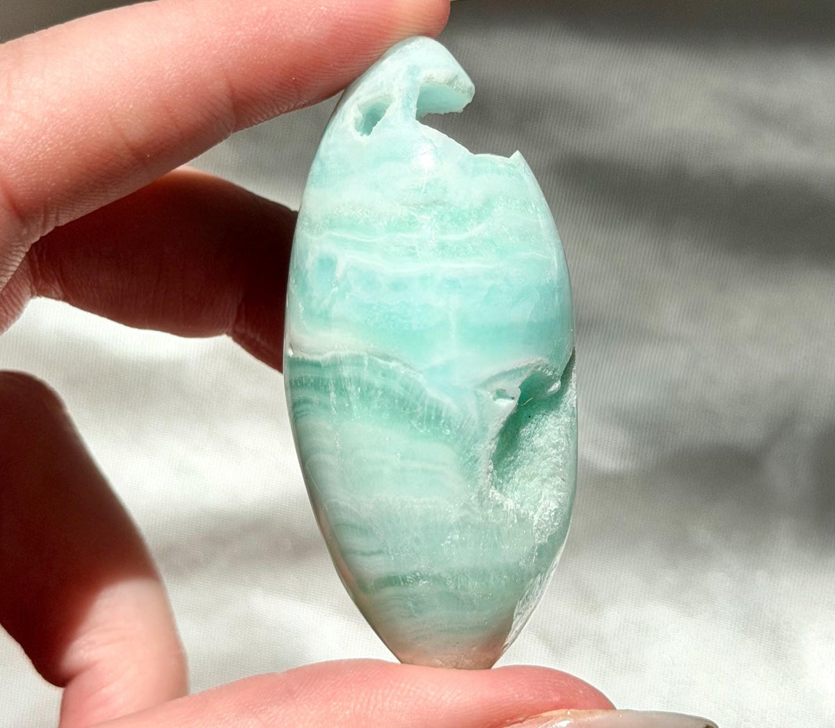 Caribbean Calcite Palm Stone | Caribbean Calcite Egg | Polished Egg Stone | Worry Stone | Blue Calcite Lingham