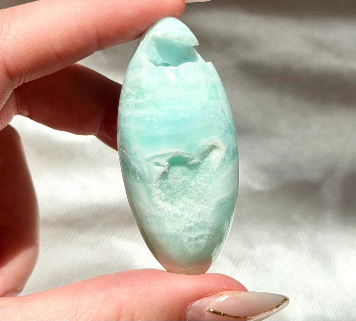 Caribbean Calcite Palm Stone | Caribbean Calcite Egg | Polished Egg Stone | Worry Stone | Blue Calcite Lingham