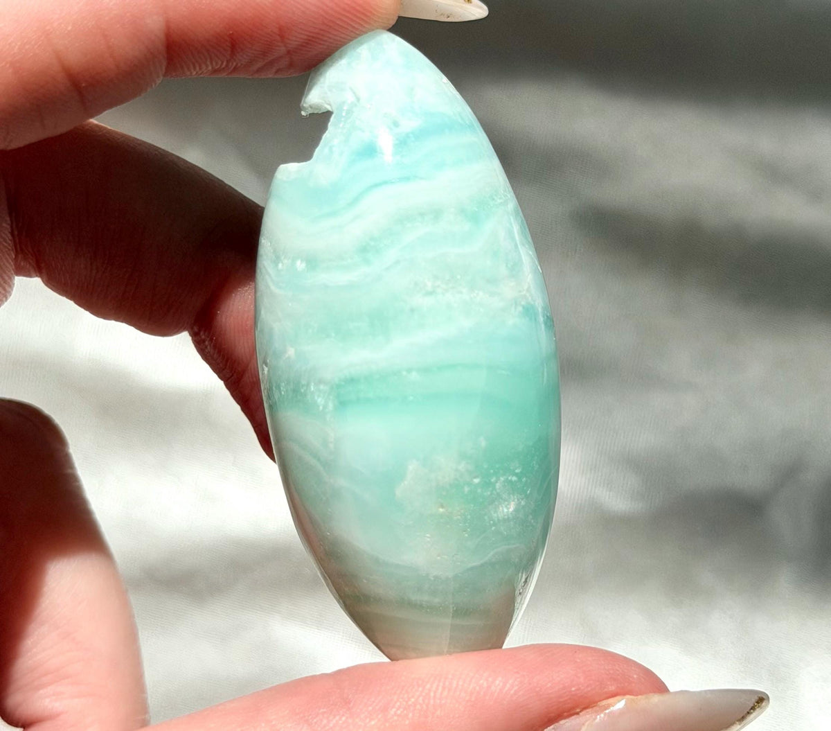 Caribbean Calcite Palm Stone | Caribbean Calcite Egg | Polished Egg Stone | Worry Stone | Blue Calcite Lingham