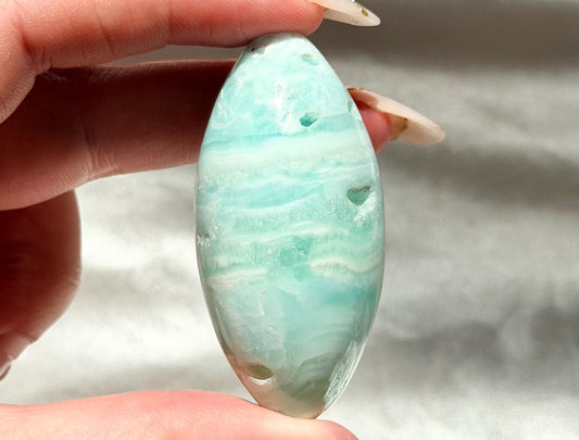 Caribbean Calcite Palm Stone | Caribbean Calcite Egg | Polished Egg Stone | Worry Stone | Blue Calcite Lingham