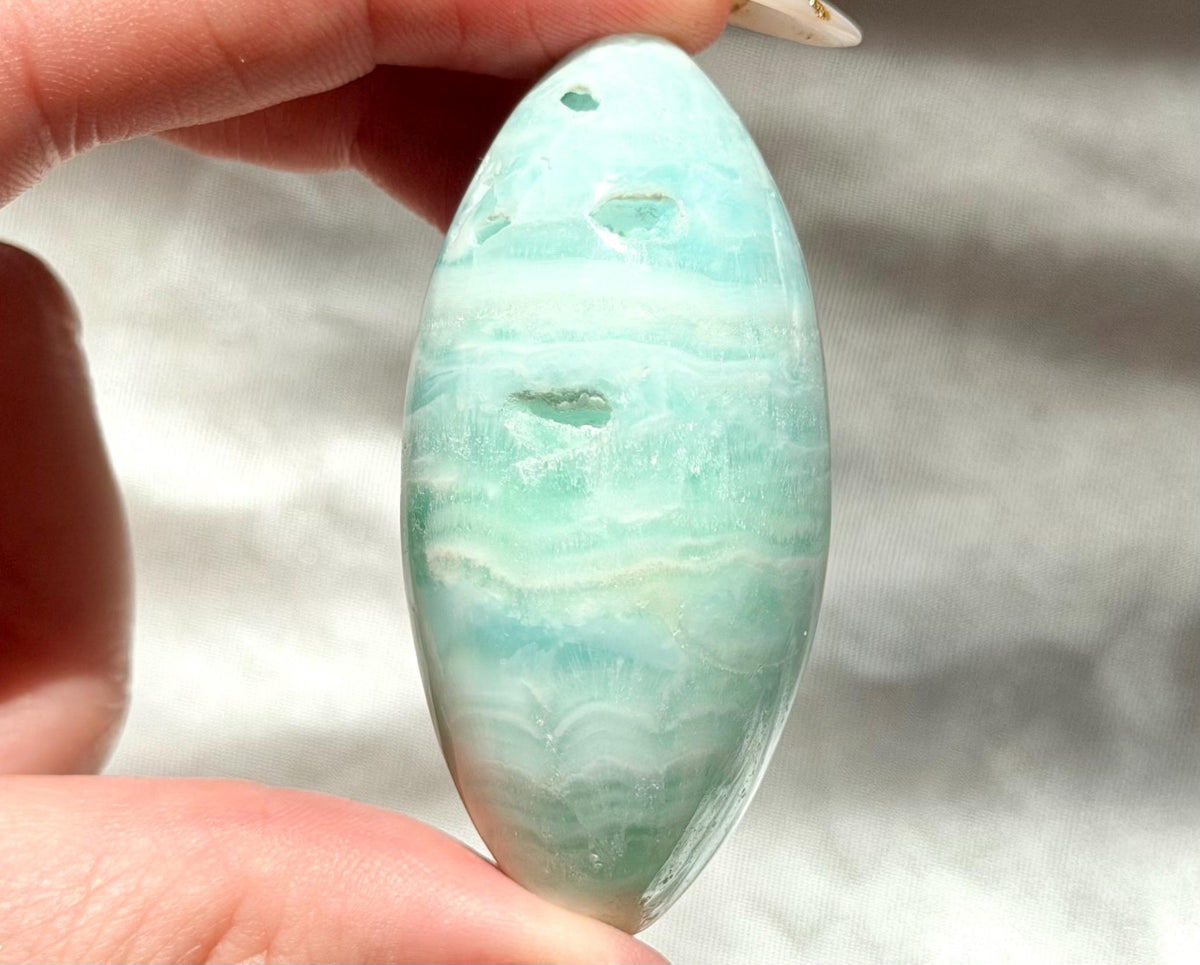 Caribbean Calcite Palm Stone | Caribbean Calcite Egg | Polished Egg Stone | Worry Stone | Blue Calcite Lingham