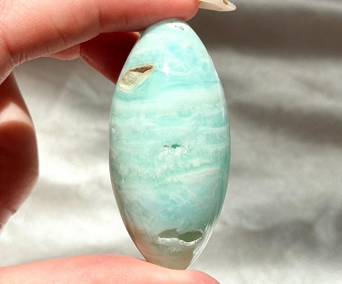 Caribbean Calcite Palm Stone | Caribbean Calcite Egg | Polished Egg Stone | Worry Stone | Blue Calcite Lingham