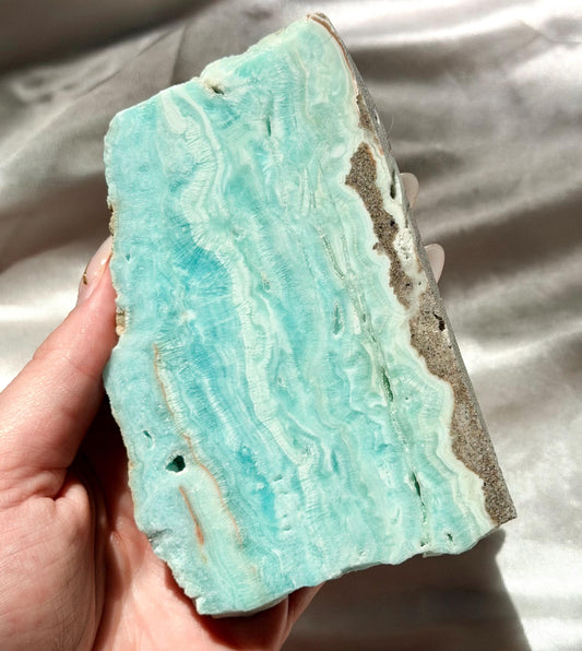 Blue Aragonite Slab | Natural Blue Aragonite Slice | Blue Crystal Home Decor