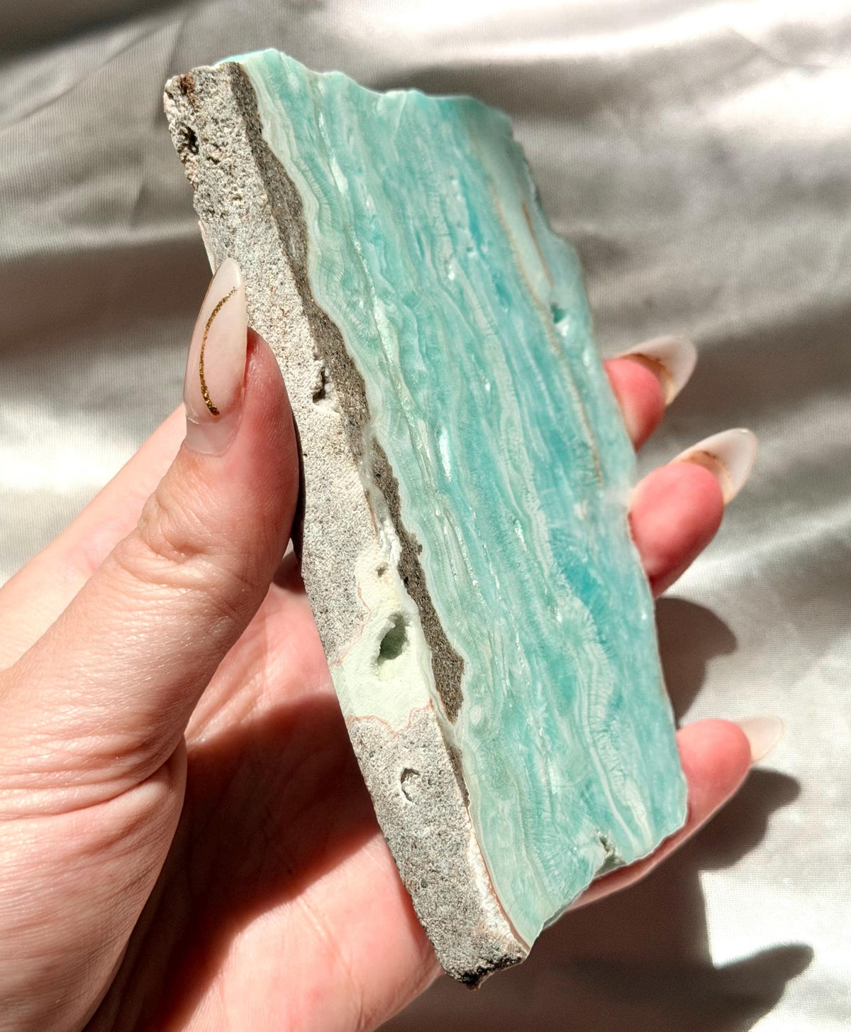 Blue Aragonite Slab | Natural Blue Aragonite Slice | Blue Crystal Home Decor