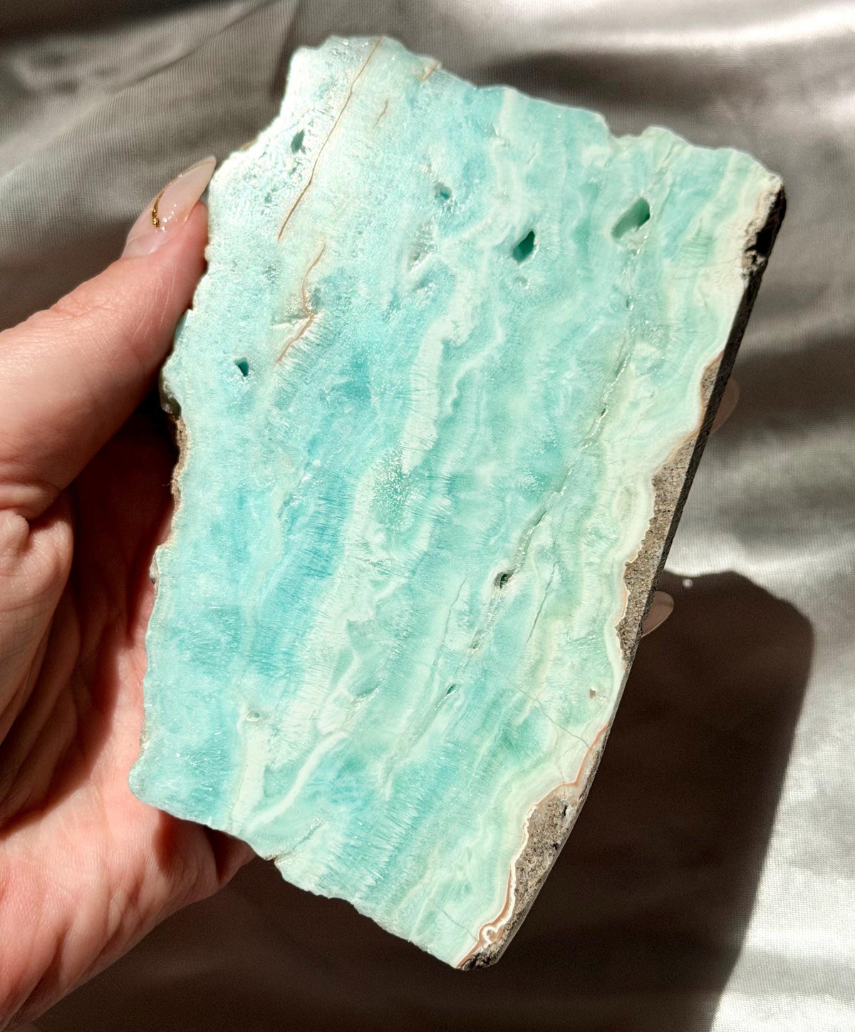 Blue Aragonite Slab | Natural Blue Aragonite Slice | Blue Crystal Home Decor