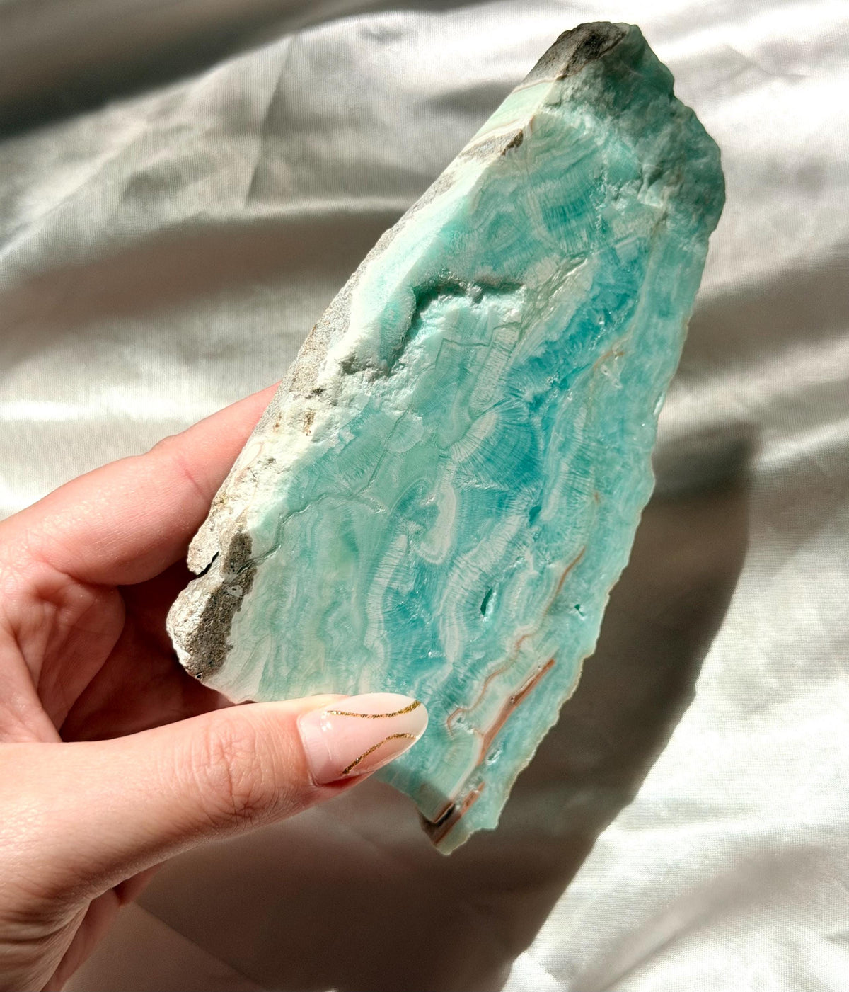 Blue Aragonite Slab | Natural Blue Aragonite Slice | Blue Crystal Home Decor