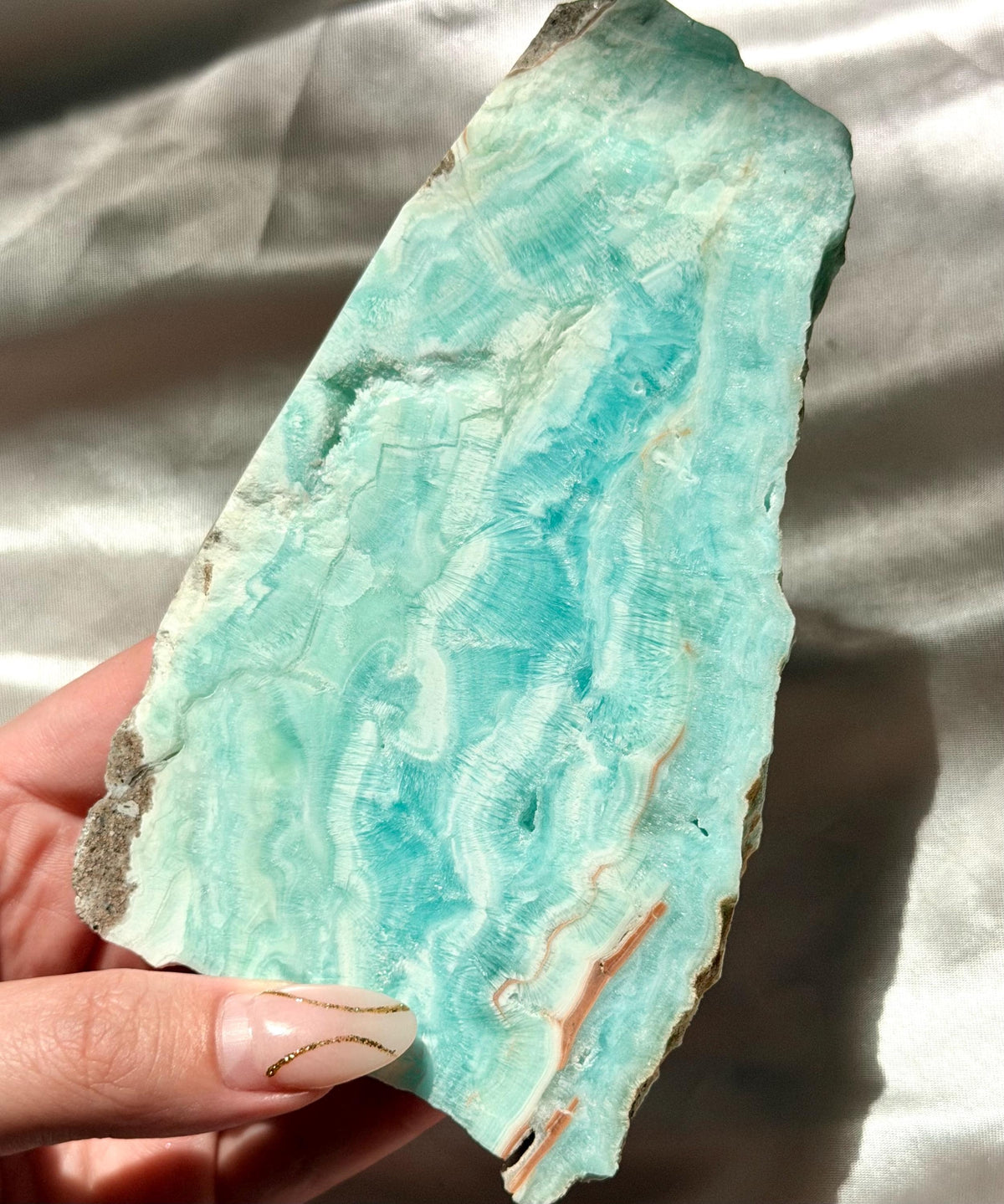 Blue Aragonite Slab | Natural Blue Aragonite Slice | Blue Crystal Home Decor