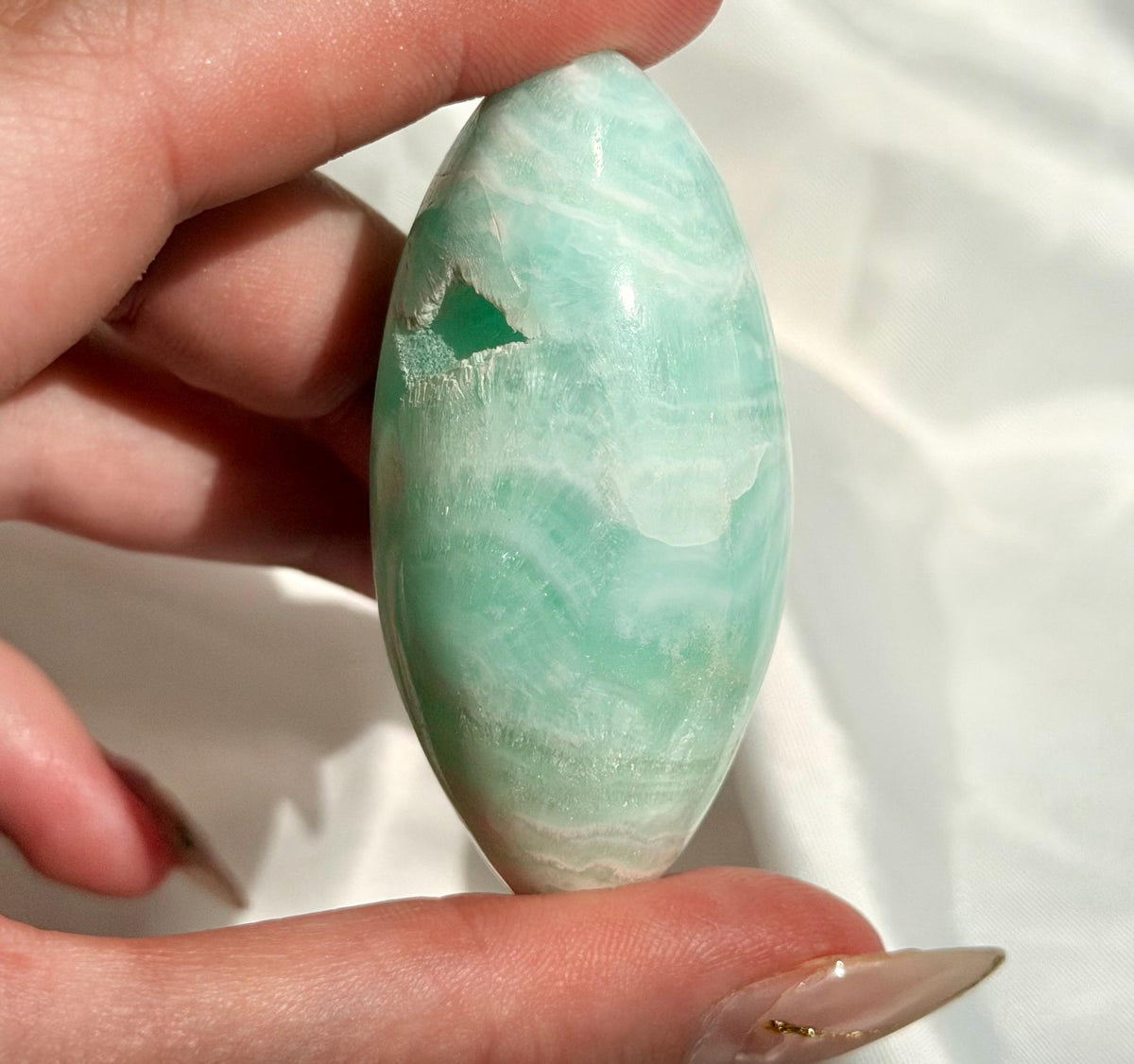 Caribbean Calcite Palm Stone | Caribbean Calcite Egg | Polished Egg Stone | Worry Stone | Blue Calcite Lingham
