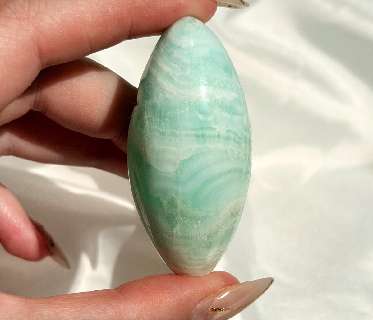 Caribbean Calcite Palm Stone | Caribbean Calcite Egg | Polished Egg Stone | Worry Stone | Blue Calcite Lingham