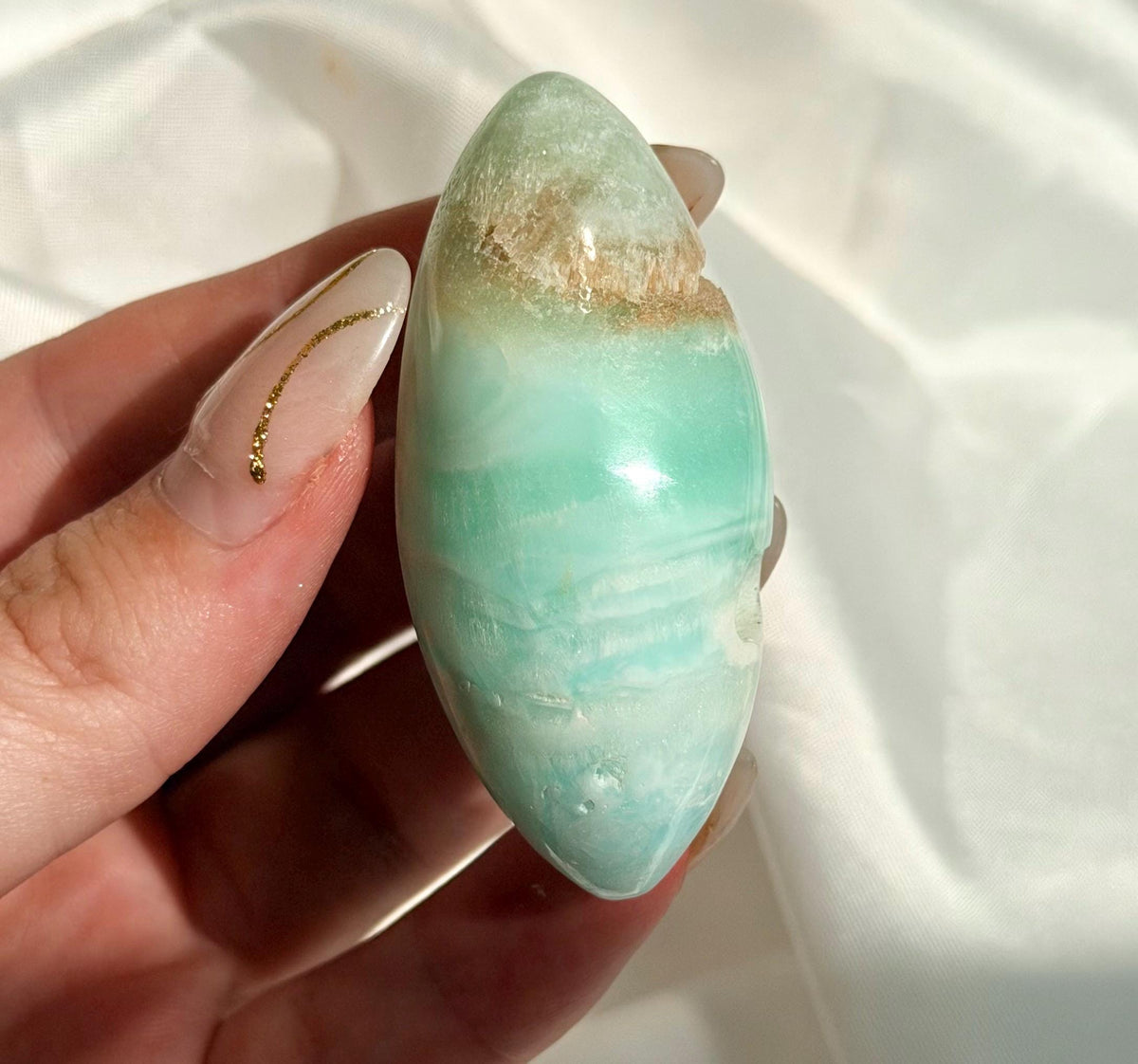 Caribbean Calcite Palm Stone | Caribbean Calcite Egg | Polished Egg Stone | Worry Stone | Blue Calcite Lingham