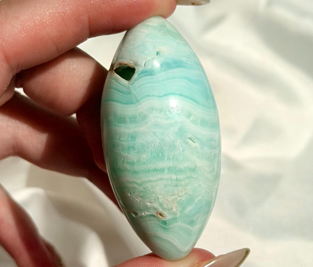 Caribbean Calcite Palm Stone | Caribbean Calcite Egg | Polished Egg Stone | Worry Stone | Blue Calcite Lingham