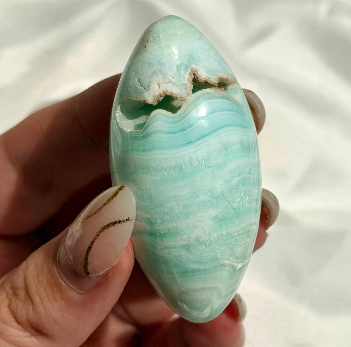 Caribbean Calcite Palm Stone | Caribbean Calcite Egg | Polished Egg Stone | Worry Stone | Blue Calcite Lingham