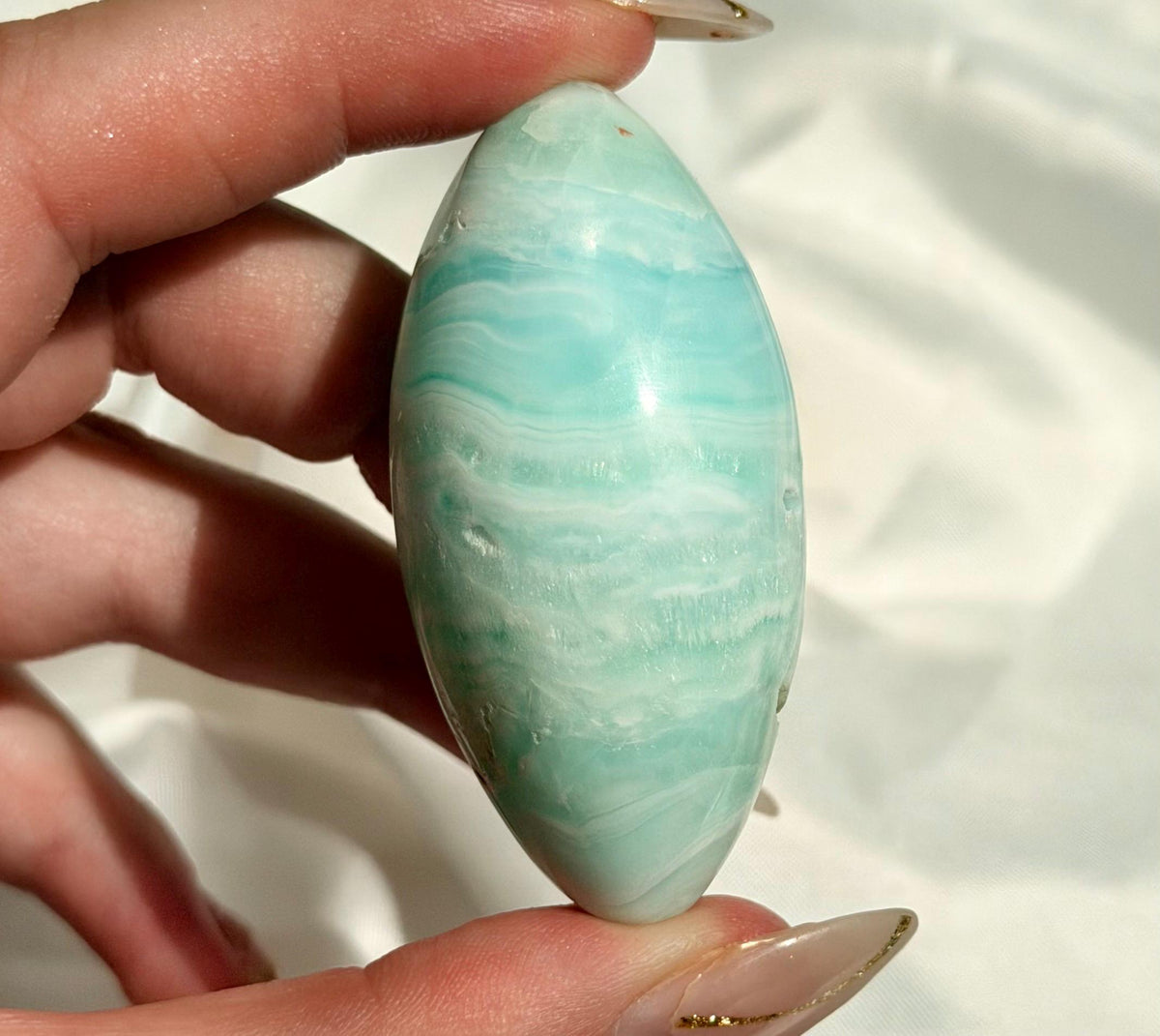 Caribbean Calcite Palm Stone | Caribbean Calcite Egg | Polished Egg Stone | Worry Stone | Blue Calcite Lingham