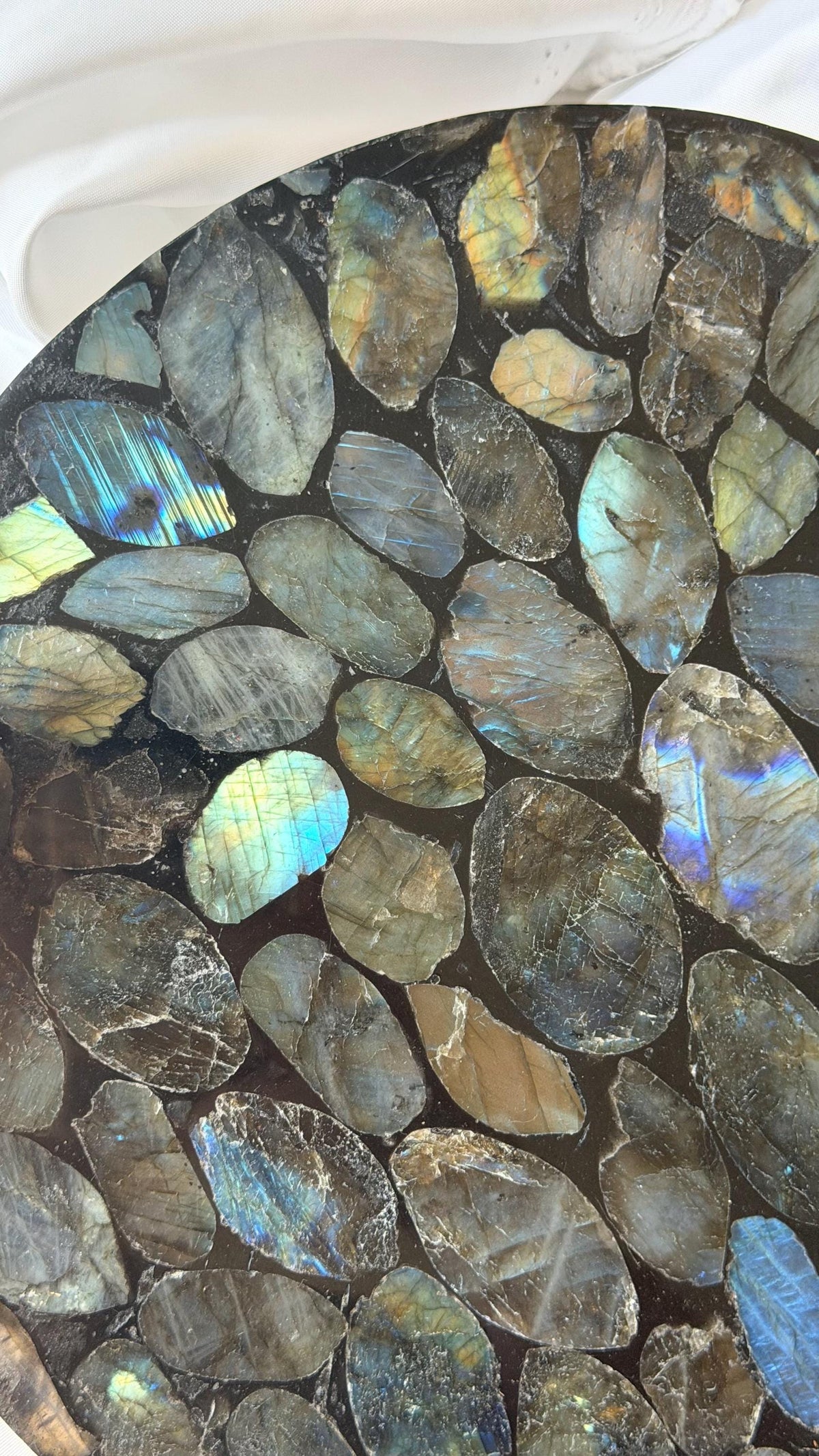 Natural Labradorite Mosaic Tray | Gemstone Inlay Plate Crystal Catchall Dish | Labradorite Stone Decor, Decorative Display Tray