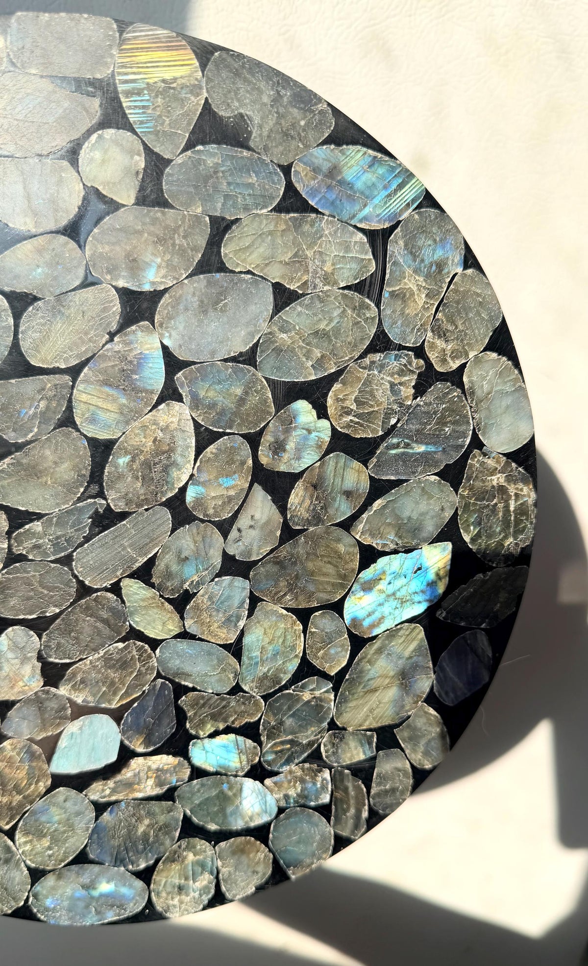 Natural Labradorite Mosaic Tray | Gemstone Inlay Plate Crystal Catchall Dish | Labradorite Stone Decor, Decorative Display Tray