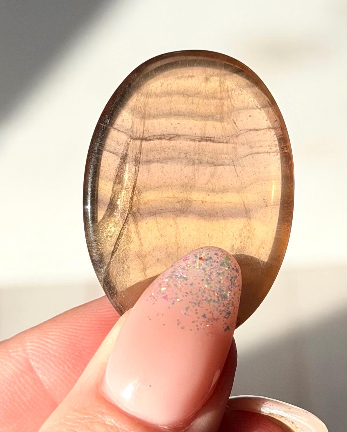 Yellow Banded Fluorite Worry Stone | Fluorite Touch Stone | Candy Fluorite Thumb Stone