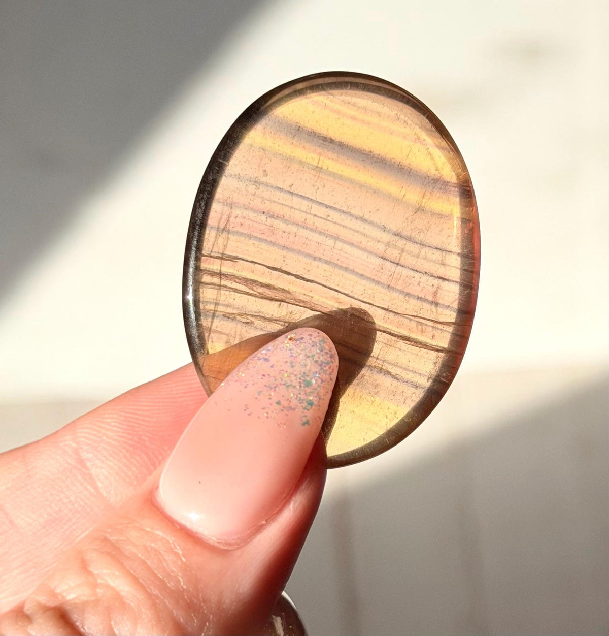 Yellow Banded Fluorite Worry Stone | Fluorite Touch Stone | Candy Fluorite Thumb Stone