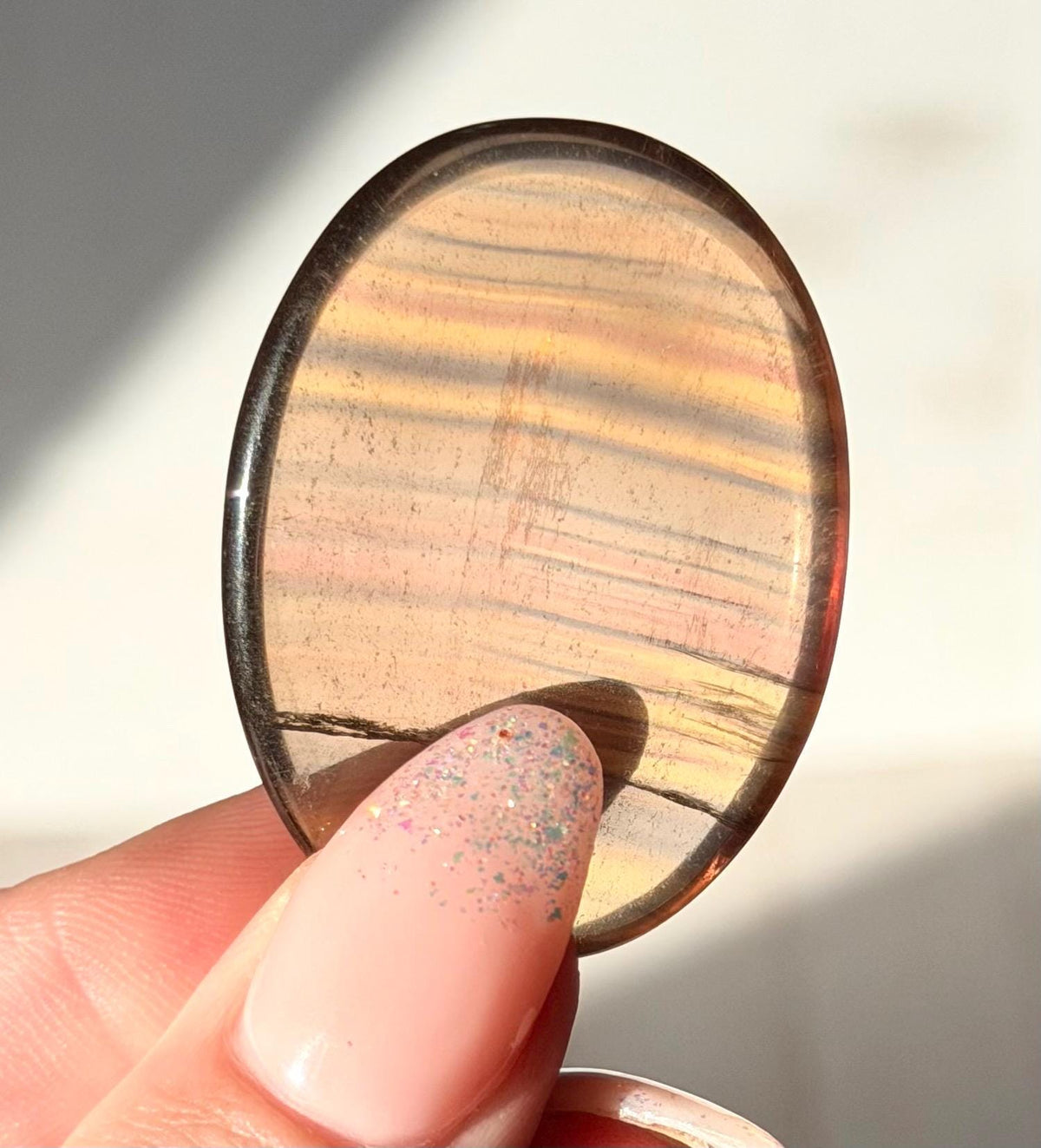 Yellow Banded Fluorite Worry Stone | Fluorite Touch Stone | Candy Fluorite Thumb Stone