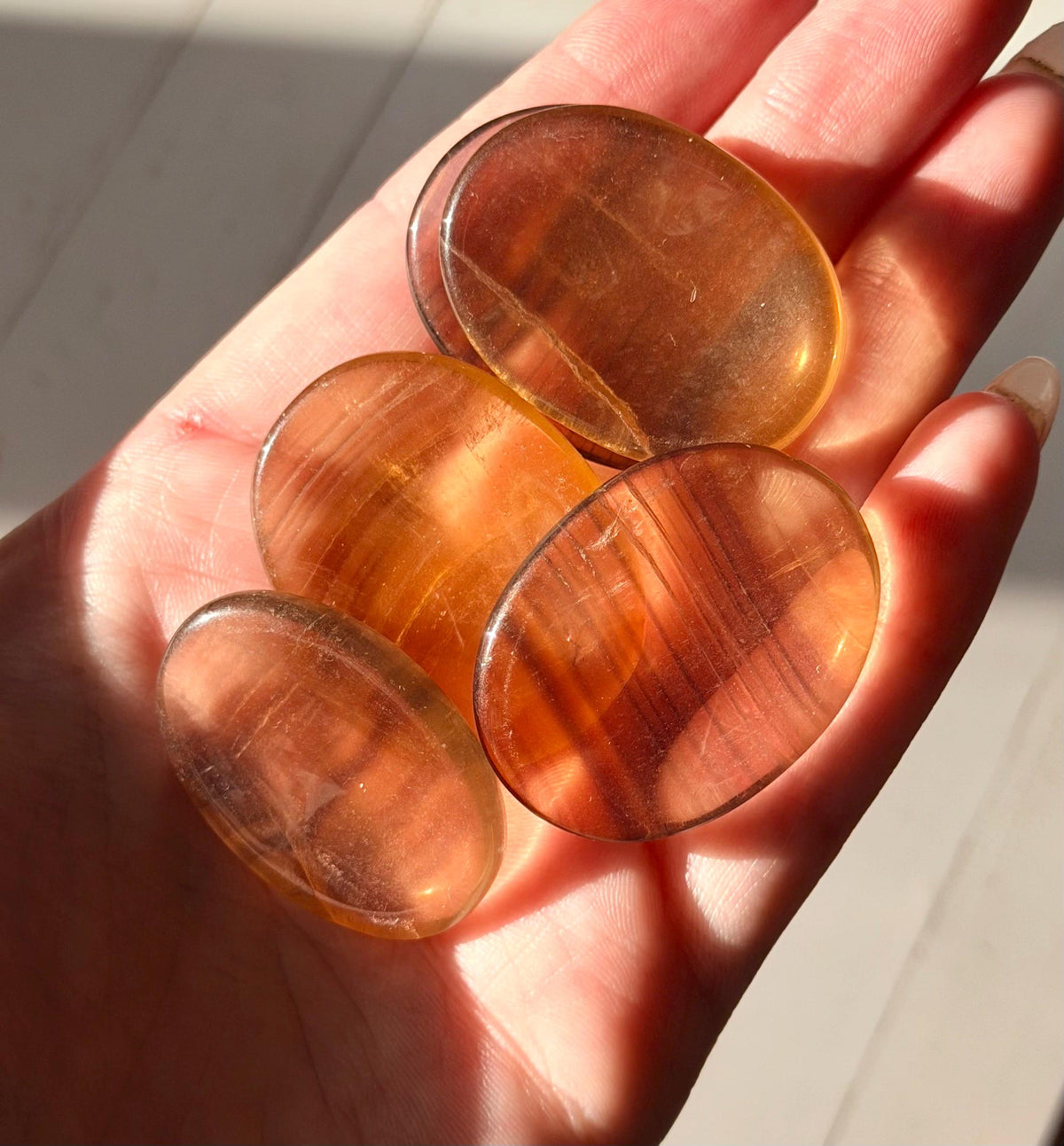 Yellow Banded Fluorite Worry Stone | Fluorite Touch Stone | Candy Fluorite Thumb Stone