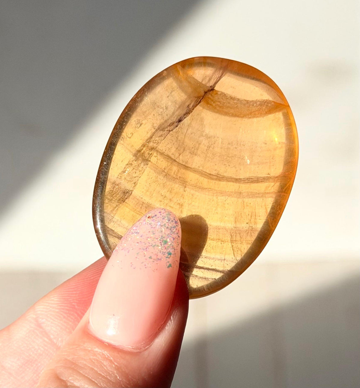 Yellow Banded Fluorite Worry Stone | Fluorite Touch Stone | Candy Fluorite Thumb Stone