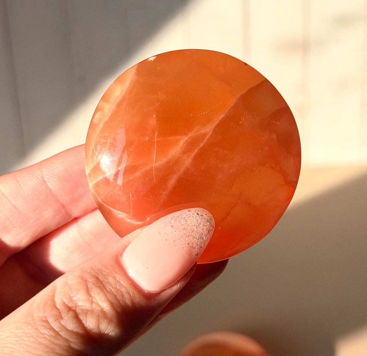 High Quality Honey Calcite Coins from Pakistan | Polished Honey Calcite Palm Stones | Honey Calcite Round Flat