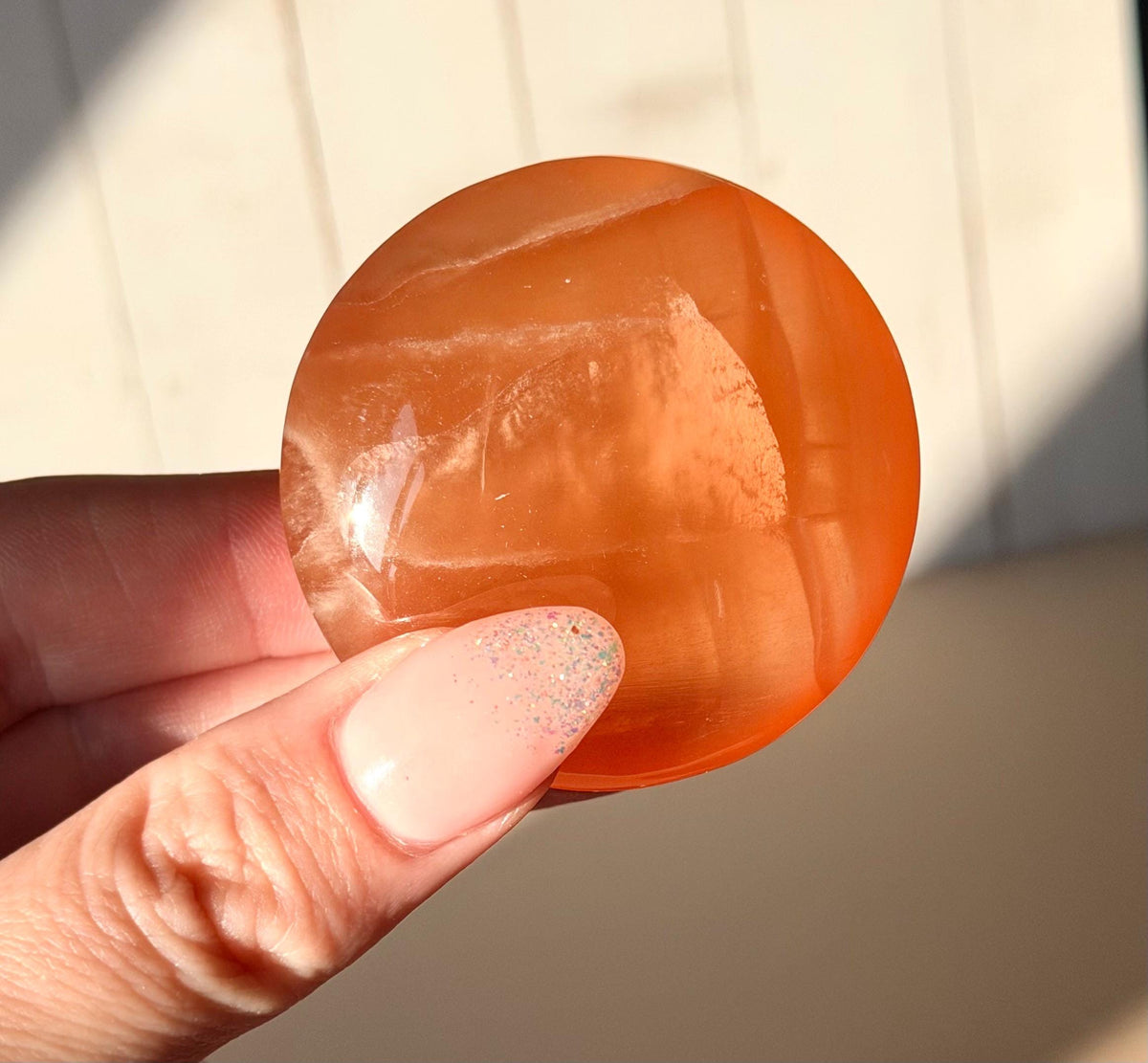 High Quality Honey Calcite Coins from Pakistan | Polished Honey Calcite Palm Stones | Honey Calcite Round Flat