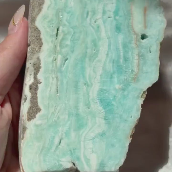 Blue Aragonite Slab | Natural Blue Aragonite Slice | Blue Crystal Home Decor