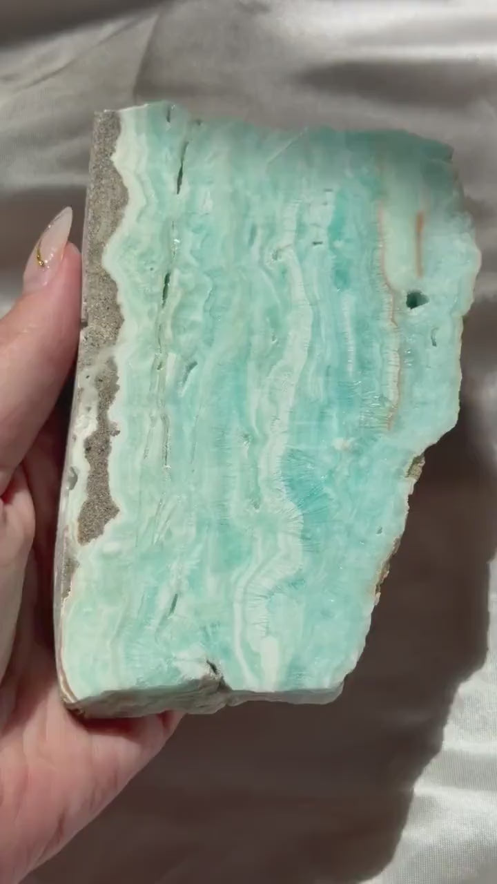 Blue Aragonite Slab | Natural Blue Aragonite Slice | Blue Crystal Home Decor