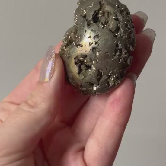 Beautiful Druzy Pyrite Palm Stone from Peru | Pyrite Worry Stone Pocket Stone