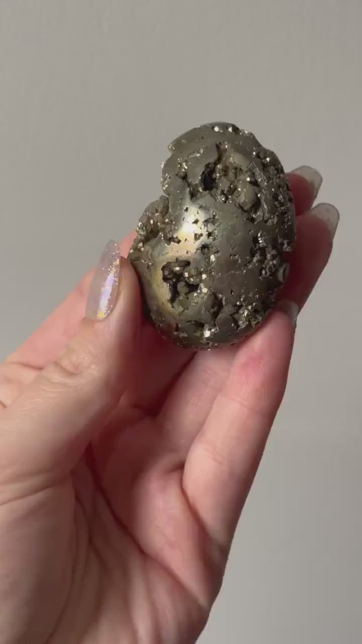 Beautiful Druzy Pyrite Palm Stone from Peru | Pyrite Worry Stone Pocket Stone