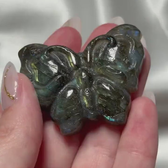 Beautiful Labradorite Butterfly Carving | Yellow Flash Labradorite Butterfly | Crystal Carvings