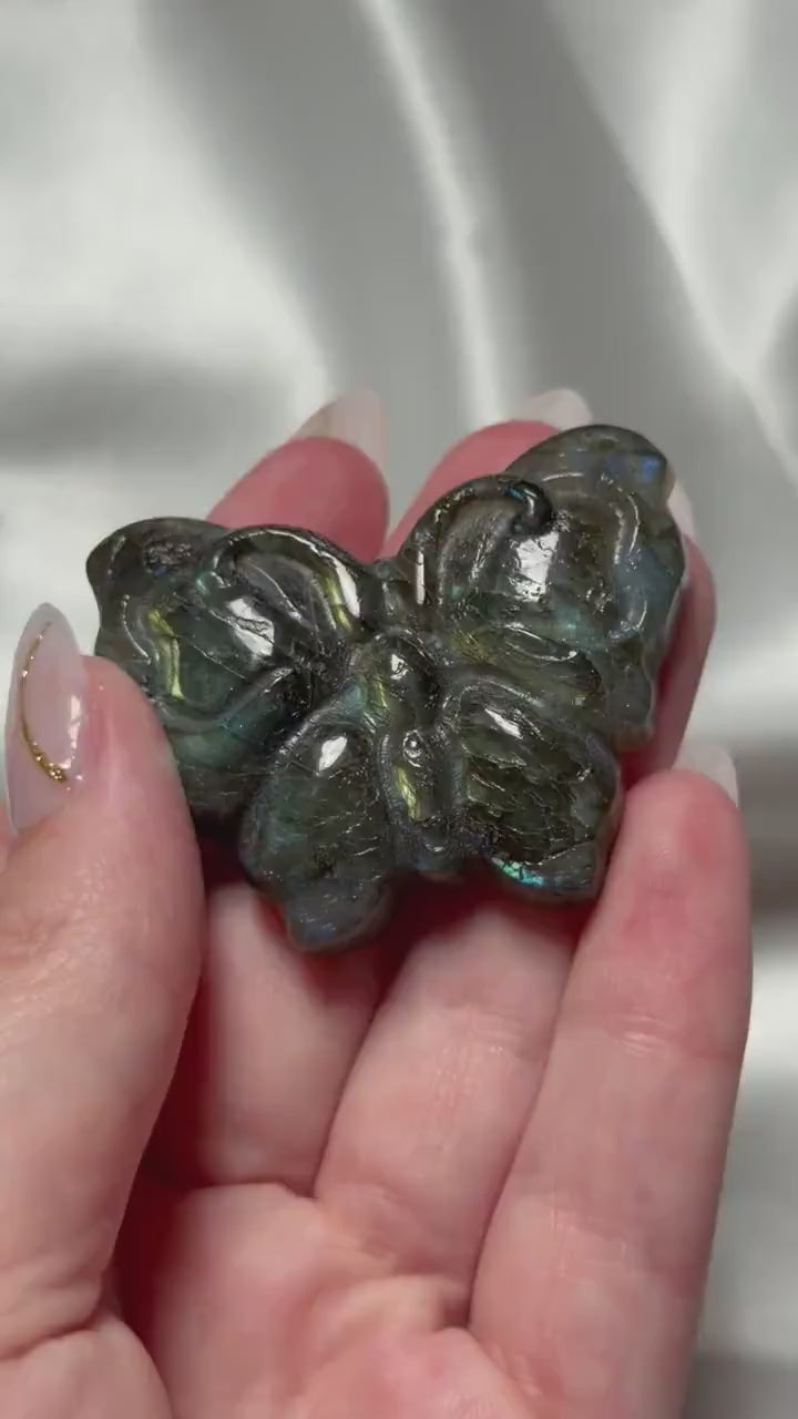 Beautiful Labradorite Butterfly Carving | Yellow Flash Labradorite Butterfly | Crystal Carvings
