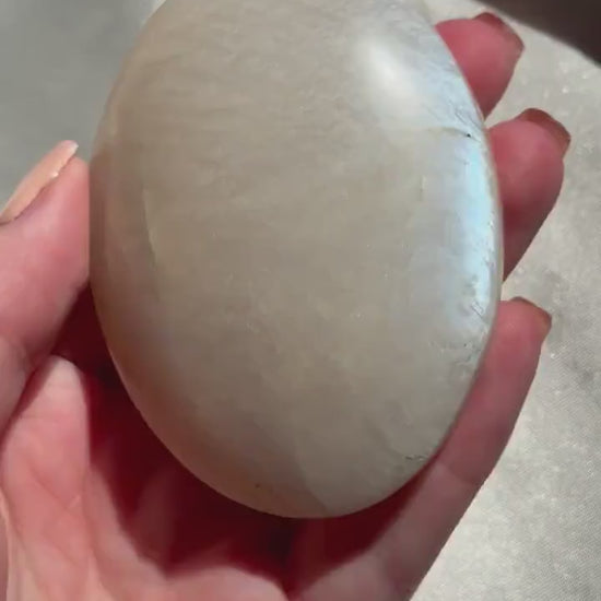 Stunning Moonstone Palm Stone with Blue Flash | Flashy White Moonstone Worry Stone