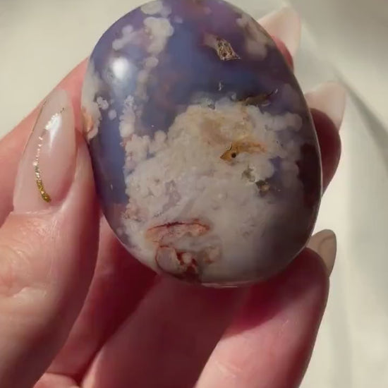 Blue Flower Agate Palm Stone | Natural Blue Flower Agate Crystal | Healing Crystal for Calm & Growth | Meditation Worry Stone
