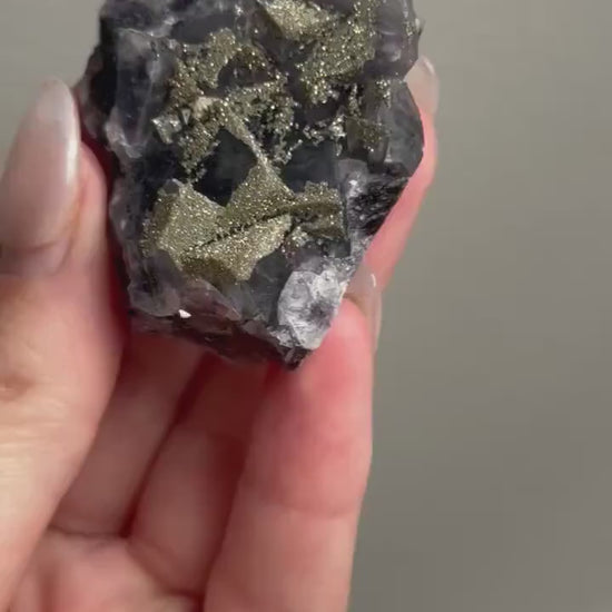 Stunning Pyrite on Fluorite Specimen | Pyrite on Purple Fluorite Crystal