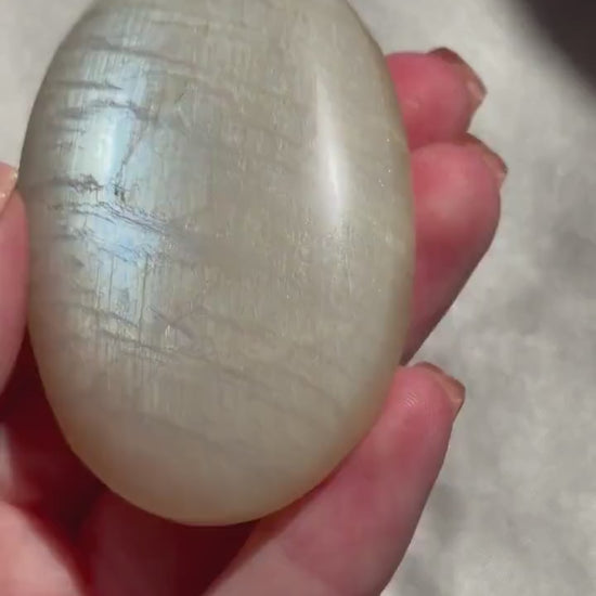 Stunning Moonstone Palm Stone with Blue Flash | Flashy White Moonstone Worry Stone