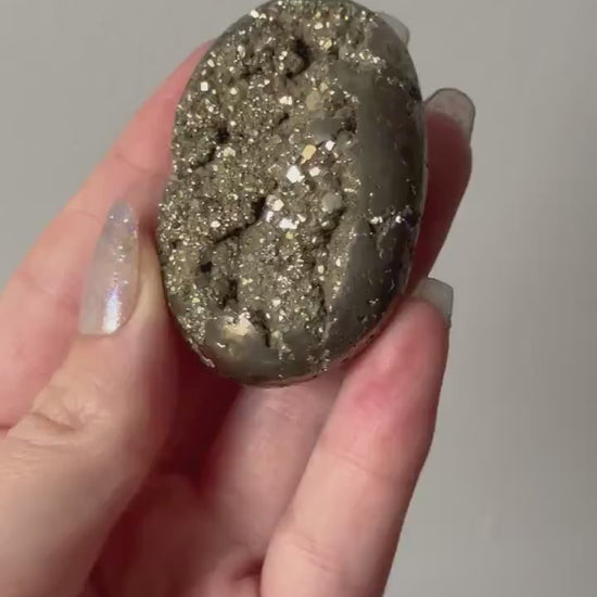 Beautiful Druzy Pyrite Palm Stone from Peru | Pyrite Worry Stone Pocket Stone