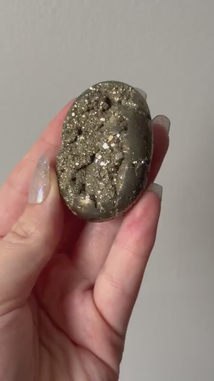 Beautiful Druzy Pyrite Palm Stone from Peru | Pyrite Worry Stone Pocket Stone