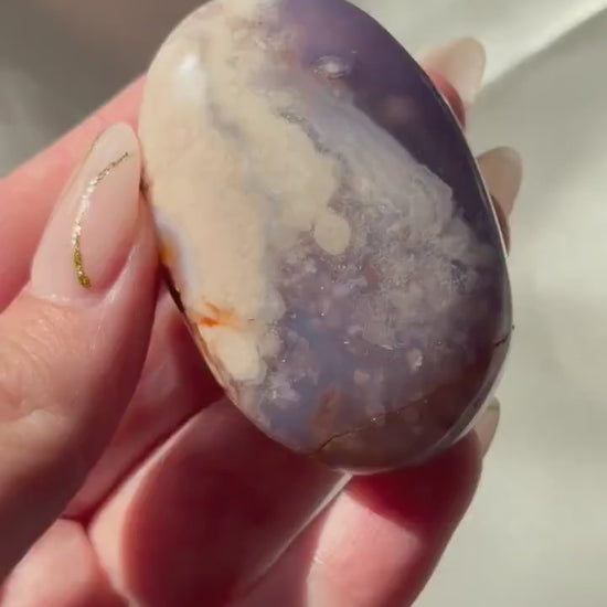 Blue Flower Agate Palm Stone | Natural Blue Flower Agate Crystal | Healing Crystal for Calm & Growth | Meditation Worry Stone