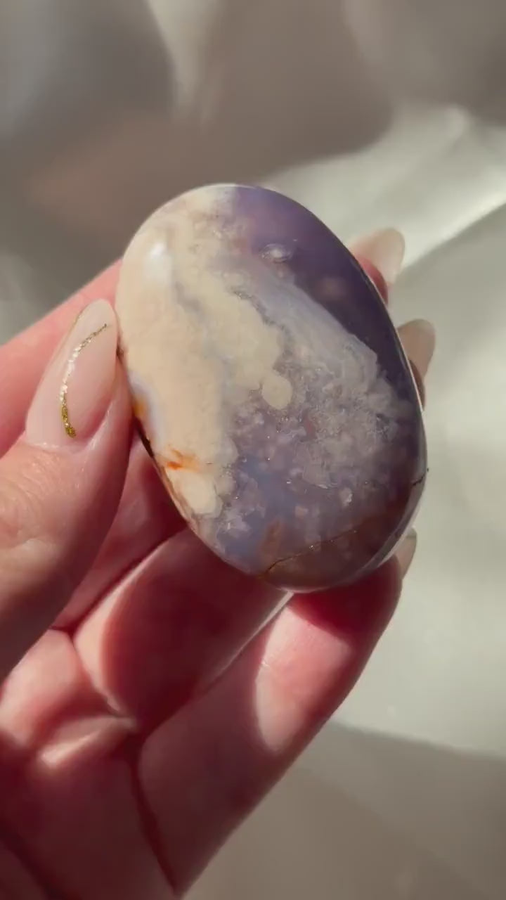 Blue Flower Agate Palm Stone | Natural Blue Flower Agate Crystal | Healing Crystal for Calm & Growth | Meditation Worry Stone