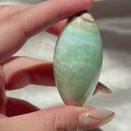 Caribbean Calcite Palm Stone | Caribbean Calcite Egg | Polished Egg Stone | Worry Stone | Blue Calcite Lingham