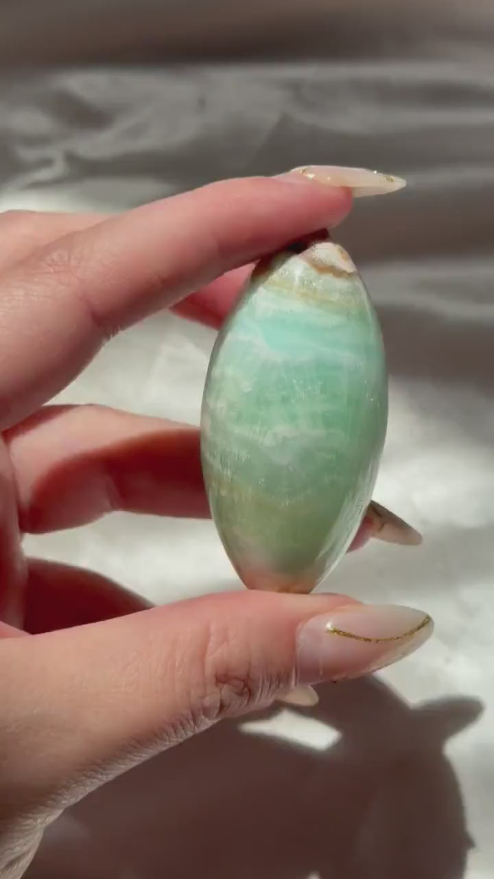 Caribbean Calcite Palm Stone | Caribbean Calcite Egg | Polished Egg Stone | Worry Stone | Blue Calcite Lingham