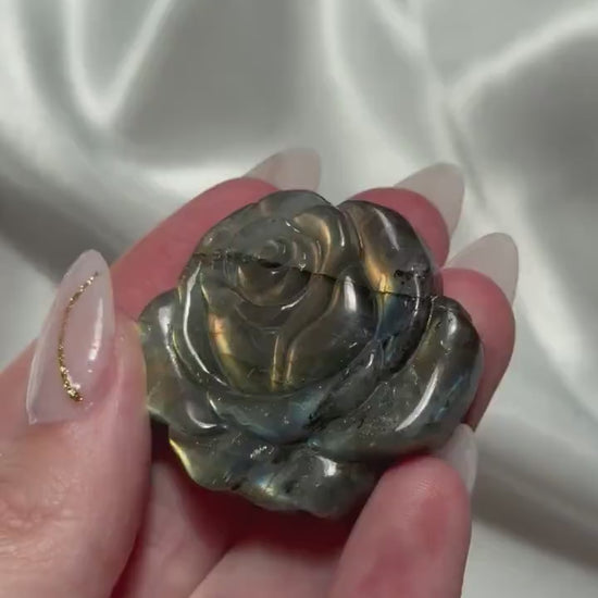 Flashy Labradorite Rose Carving | Natural Labradorite Crystal Rose from Madagascar | Blue Flash Gemstone | Crystal Flower