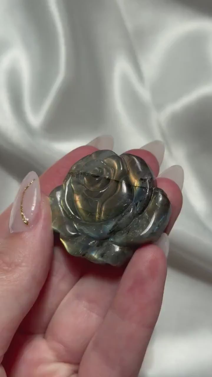 Flashy Labradorite Rose Carving | Natural Labradorite Crystal Rose from Madagascar | Blue Flash Gemstone | Crystal Flower