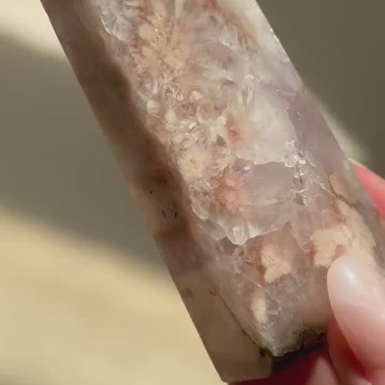 Gorgeous Pink Amethyst with Flower Agate tower from Brazil | Flower Agate Pink Amethyst Obelisk