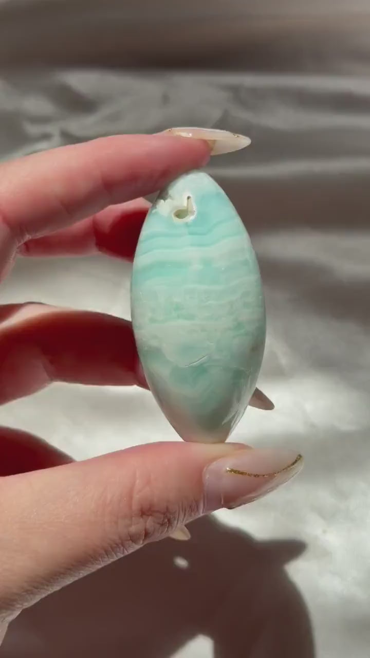 Caribbean Calcite Palm Stone | Caribbean Calcite Egg | Polished Egg Stone | Worry Stone | Blue Calcite Lingham