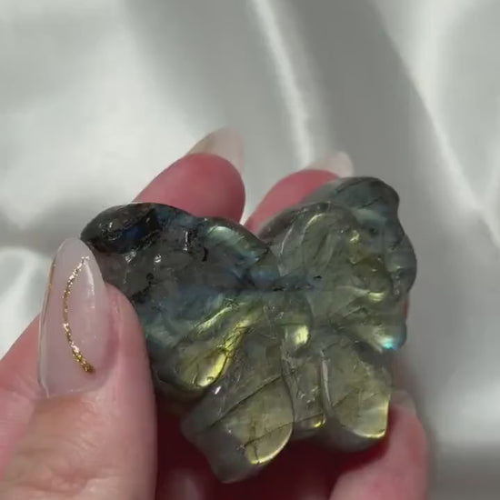 Beautiful Labradorite Butterfly Carving | Yellow Flash Labradorite Butterfly | Crystal Carvings