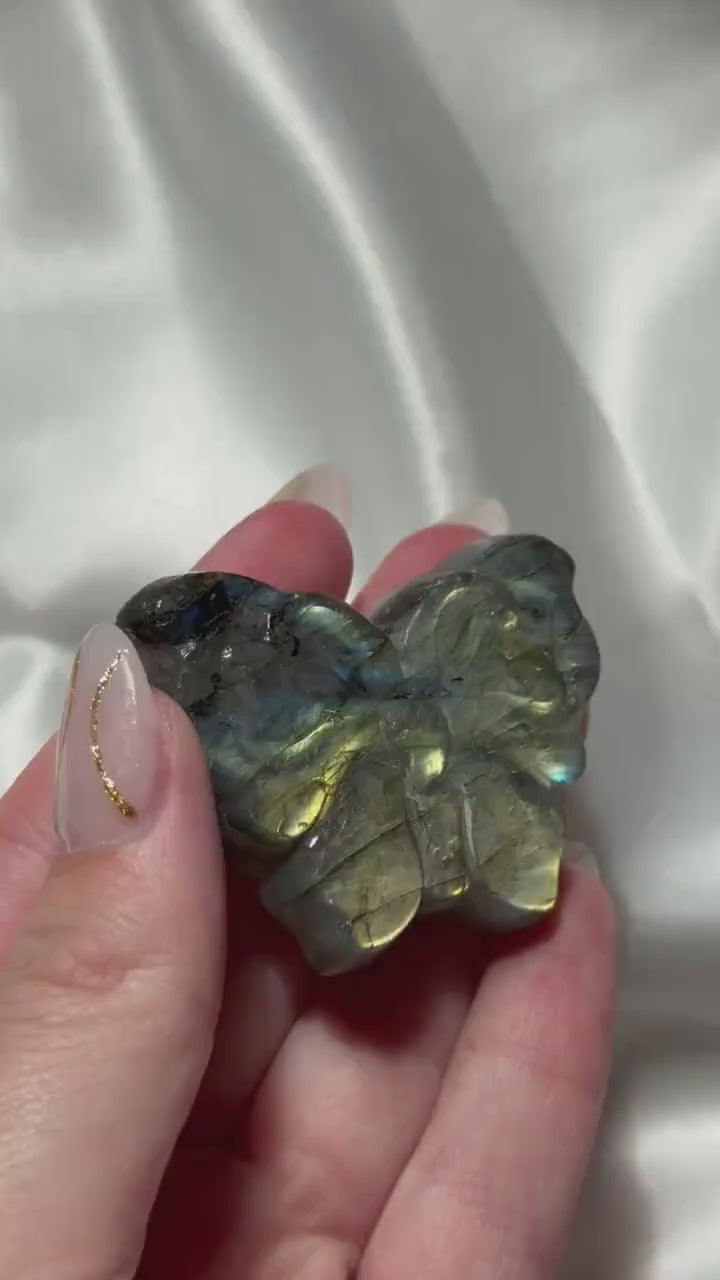 Beautiful Labradorite Butterfly Carving | Yellow Flash Labradorite Butterfly | Crystal Carvings